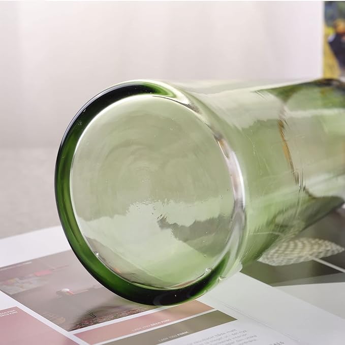 WHJY 9 inch Green Clear Glass Vase for Table Centerpieces Home Décor, Flower vase Modern Glass Bottles Decorative-Green