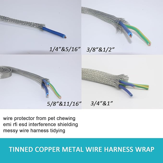 Cable Shielding Sleeve EMI RFI Shielding Tinned Copper Braid Wire Sheathing Metal Grounding Strap Mesh ESD Protection Flat Expandable Flexible (3/4" W(0.48" ID)-20FT)