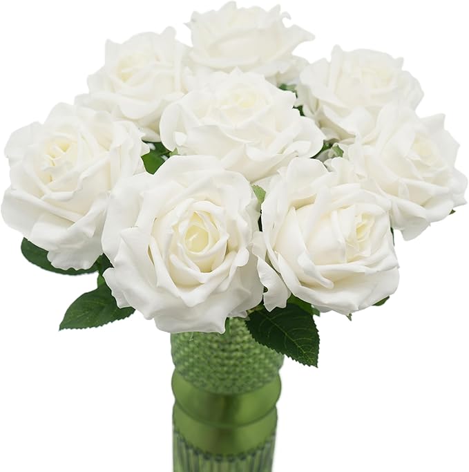 6 Pcs Silk Real Touch Latex Roses, Artificial Single Stem Big Bloom Faux Roses for Home Party Office Wedding Indoor Decor, Floral Arrangements, Table Centerpieces