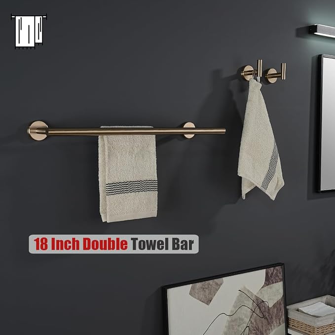 JQK Double Towel Bar Champagne Bronze, 20.5 Inch 304 Stainless Steel Thicken 0.8mm Towel Rack Bathroom, Towel Holder Wall Mount, Useable Length 18 Inch, TB100L18-CB
