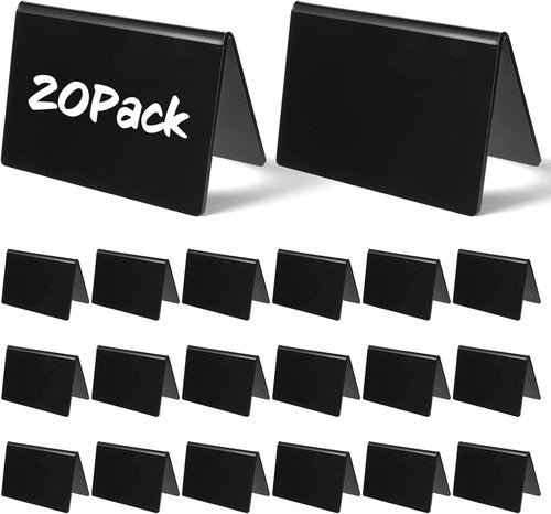 Skiennix Acrylic Mini Chalkboard Signs - 20 Pack Black Food Labels for Weddings & Buffets