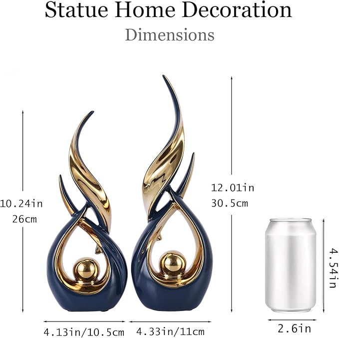 2 PCS Blue Gold Ceramic Statues For Home Decor Accents, Modern Abstract Art Sculptures, Elegant Tabletop Decorative Objects For Dining Room, Entryway, Tv Stand, Mantel, Coffee Table Centerpieces