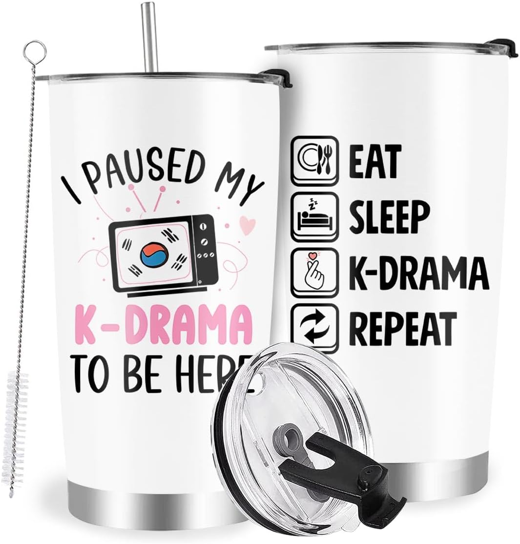 Skiennix K-Drama Tumbler - 20oz Insulated Gift for Women with Lid & Straw | Perfect for K-Pop Fans