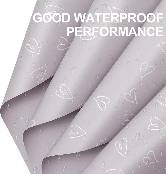 WRAPAHOLIC 20 Sheets Flower Wrapping Paper - 22.8 x 22.8 inch Grey Purple Love Design Water-Resistant Floral Bouquet Wrapping Paper, Florist Supplies Packaging for Wedding Birthday Gift DIY