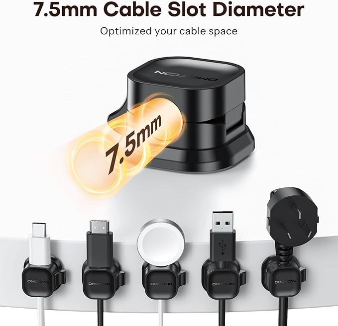 6Pack Cord Organizer, [1s Lock Dual Spring] Adhesive Cable Clips - OMOTON Cable Holder Wire Clips, Under Desk Cable Management, Phone Charger Cord Holder for Nightstand, Office Accessories