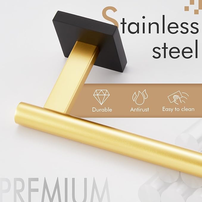 KOKOSIRI Bathroom Towel Bar Hand Towel Holders Wall Mount Toilet Kitchen Cabinet Paper Holder Stainless Steel Bath Hardware Black with Gold, B3008GDK