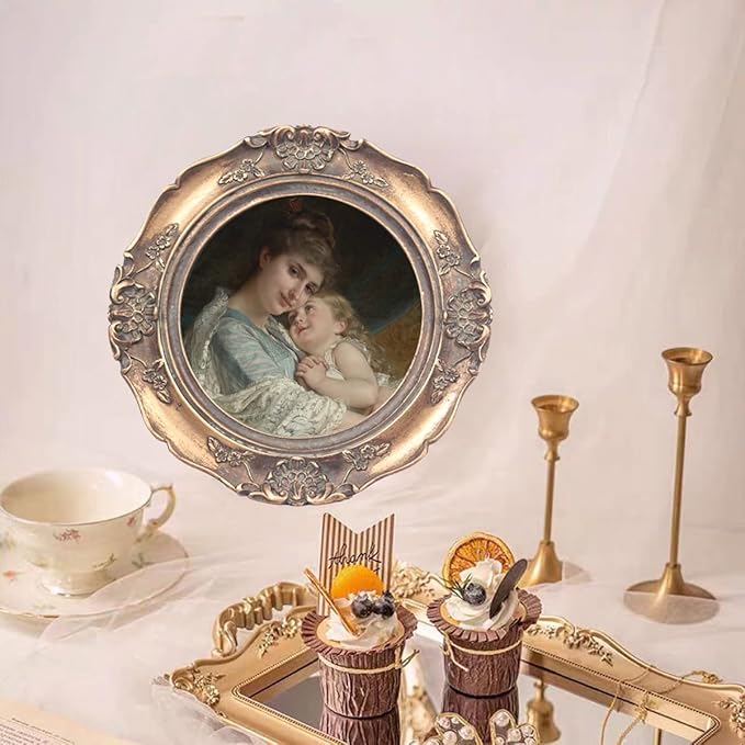 WINPLUS+ Vintage Picture Frames 4x4 Round,Luxury Antique Photo Frames With Green Rust Embossed Flower Furnishing, Retro Style Decor, Wall and Tabletop Display, Art Gallery (4 * 4-Bronze)
