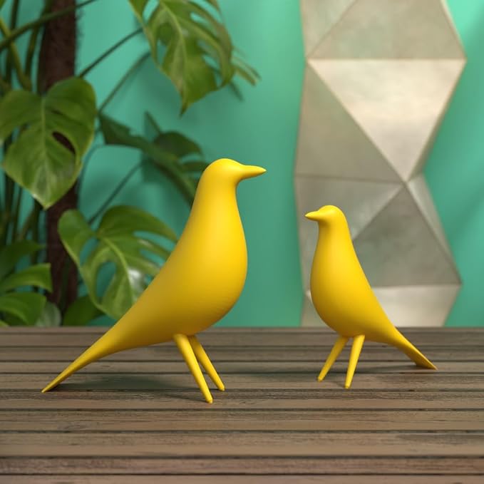 Mid Century Modern Retro Style Bird Family Decor Vintage Look Figurines 1960s 50s MCM Midmod Set of 2 Office Decoration Home Living room Gift (Yellow)