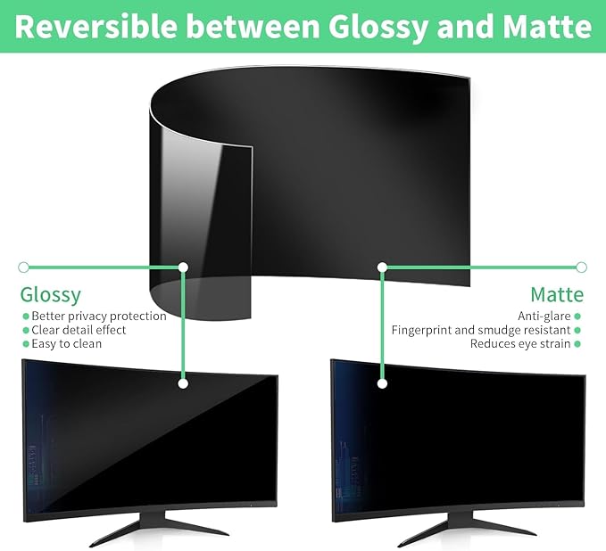 DEJIMAX 32 Inch Curved Computer Privacy Screen Filter for 16:9 Widescreen Computer Monitor Computer Screen Protector Computer Screen Privacy Shield Anti Glare and Blue Light