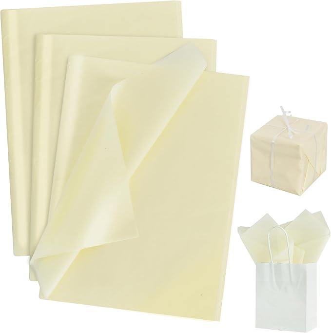 BEISHIDA 100 Sheets Cream Tissue Paper Bulk, Wrapping Tissue Paper for Gift Bags, 14 x 20 Inch Gift Wrap for Birthday Wedding Graduation DIY Crafts Holiday Flowers