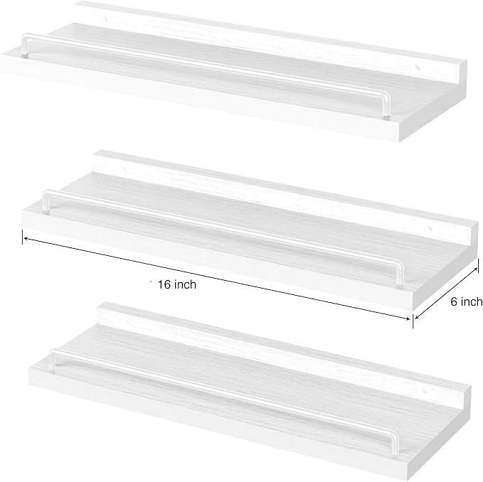 RYOFOBETTO Floating Shelves for Wall Decor, White Shelves for Bathroom, Living Room, Bedroom, Picture Frames, Plants, Kitchen (Set of 3)