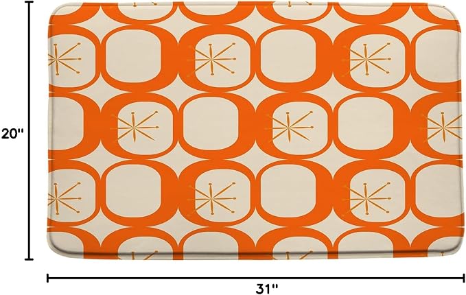 Mid Century Modern Bath Mat Abstract Atomic Geometric Retro 1950s Orange Bathroom Kitchen Toilet Rugs,20x31 Inch