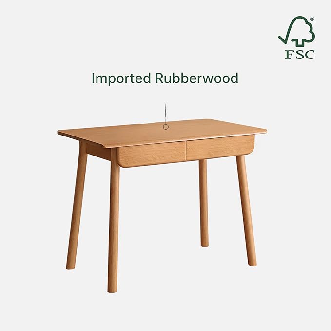 YESWOOD Solid Wood Desk, Mid Century Modern Computer Desk, Office Desk with Drawers for Home Office Study Vanity 41.33" W