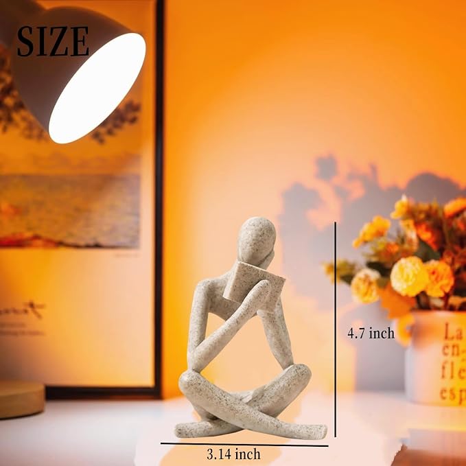 Reading Thinker Statue, Sculptures Abstract Art Ornament, Modern Aesthetic Figurine Decoration Set of 2 Status for Home Living Room Bedroom Office Shelf Table Desk Bookshelf Decor (Sandstone)