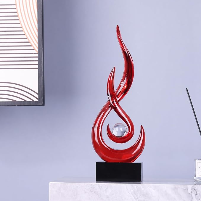 Modern Abstract Art Table Decoration,Resin Flame Statue Modern Centerpiece Ornaments for Living Room Great Gift Idea Home Decor,Collectibles (Red)