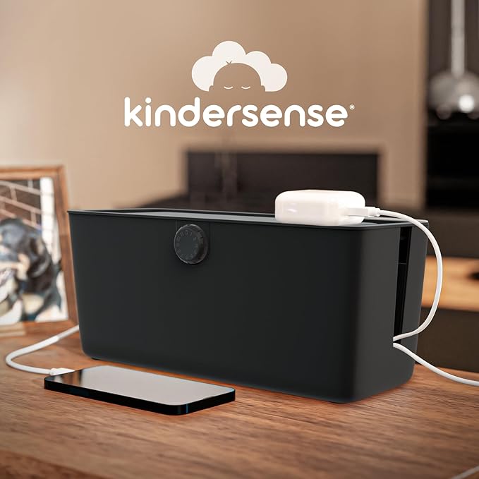 KinderSense® Cable Management Box - Cord Organizer with Child Proof Lock - Cord Hider to Conceal Wires,Power Strips from TV,Computer,Desk and Babies - 12 X 5.25 x 5.25 (Black)