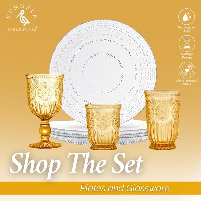Amber Highball Glasses Set of 6 10 oz Vintage Hobnail Tall Drinking Glasses