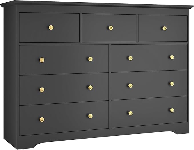 Black Dresser for Bedroom，55" Wide 9 Drawers Dressers,Modern Wooden Chest for Living Room, Hallway