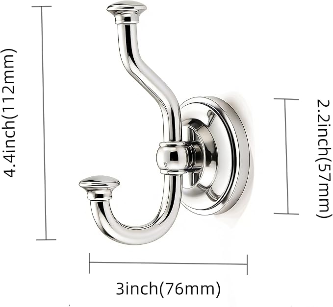 khtumeware 1 Pack 4-1/2 inch Zinc Alloy Vintage Wall Polished Nickel Large Coat Hooks Suitable for Tile, Wood Board, Glass Walls, Bathroom, Entrance Hall, Kitchen, Multi-Functional Robe Hooks