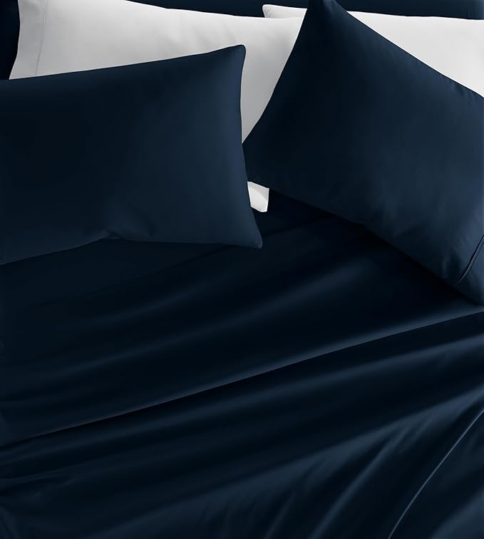 Linen Market Brushed Microfiber Full Sheet Set 4 Piece – Oeko-TEX Certified Ultra Soft & Wrinkle-Free - 16" Deep Pocket Sheets - Easy Care Full Size - Navy