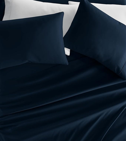 Linen Market Brushed Microfiber Full Sheet Set 4 Piece – Oeko-TEX Certified Ultra Soft & Wrinkle-Free - 16" Deep Pocket Sheets - Easy Care Full Size - Navy