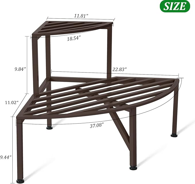 Dipion Corner Plant Stand Outdoor Metal,2 Tier Heavy Duty Ladder Plant Shelf Indoor for Multiple Plants,37.08" L x 22.83" W x 20.07" H,Coffee