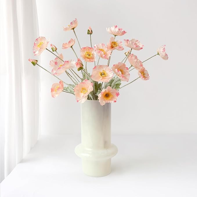 6PCS Champagne Pink Poppy Flowers Artificial Faux Flowers with Silk Stems Poppies Spring Bouquets for Home Party Halloween Centerpiece Table Baby Shower Decor