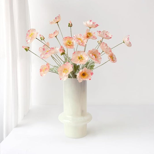 6PCS Champagne Pink Poppy Flowers Artificial Faux Flowers with Silk Stems Poppies Spring Bouquets for Home Party Halloween Centerpiece Table Baby Shower Decor