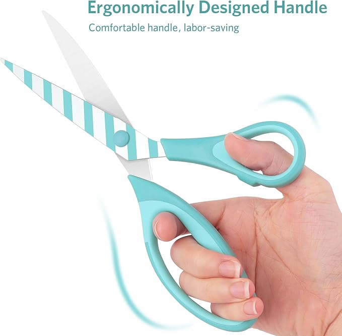 Uaugulft Scissors, Sharp Blades with Pattern, Soft Grip Handle, Multi-Purpose Scissors Set of 3 Suitable for Families, Office, and School Use, Blue