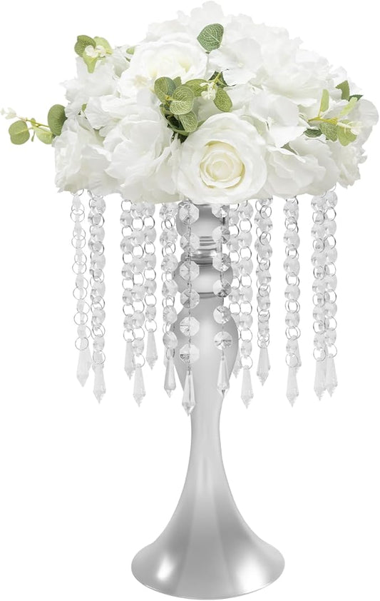 10 Pcs Glam Crystal Flower Stands, Wedding Reception Decorations with Sparkling Crystal Beads Table Center Display Flower Arrangement Flower Stand Metal Vase for Event Decor (Silver, Height:13.77in)