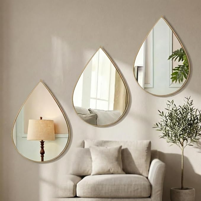 DECANIT Decorative Wall Mirrors Set of 3,Gold Accent Hanging Mirrors for Living Room, Bedroom & Entryway – Modern Farmhouse & Boho Home Decor