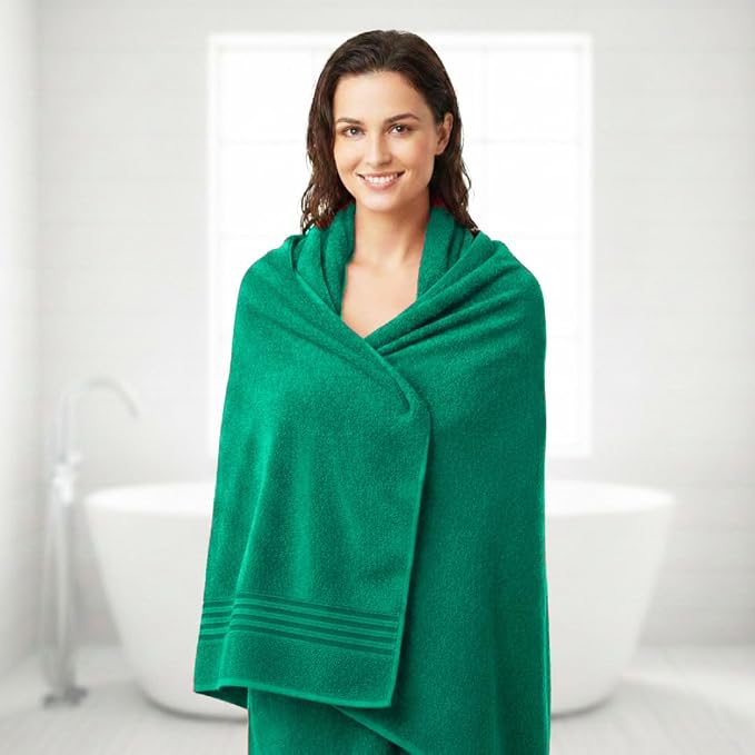 8 Piece Bath Towels for Bathroom - 100% Cotton, Soft Absorbent Bathroom Towels Set - 2 Extra Large Bath Towels, 2 Hand Towels & 4 Washcloths - Hotel Spa Thick Plush Towel, Kelly Green
