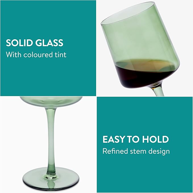 Navaris Mint Green Tinted Wine Glasses - Set of 4 - Coloured Wine Glasses with Stems - Stylish Design Glassware for Serving Wine, Cocktails, Dessert