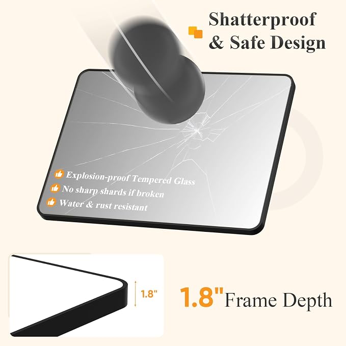 Sweetcrispy Bathroom Mirror for Over Sink, 26x38 Inch Wall Mount Mirror with a Rounded Rectangle and Matte Metal Frame, Modern Wall Vanity Mirrors for Home Decor, Living Room, Bedroom, Black