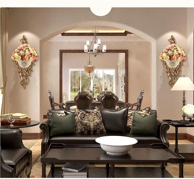 European-style Resin Wall Mount Vases with Artificial Flowers Arrangements Bouquets for Living Dining Room Table Centerpiece Bedroom Office Hotel Home Decoration Tall Decorative Face Flower Vase(C)