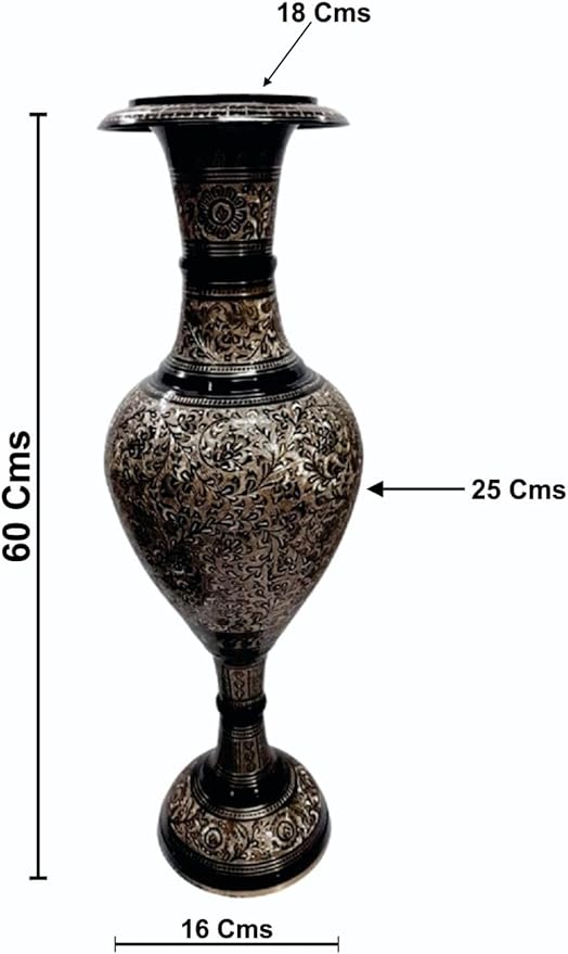 Made of Brass - 24 inch high Vase - A Rare Indian Decor - Alluring Nakkashi, Lovely Collectible - for Dry Flowers, Not Recommended for Water Filling (Black)
