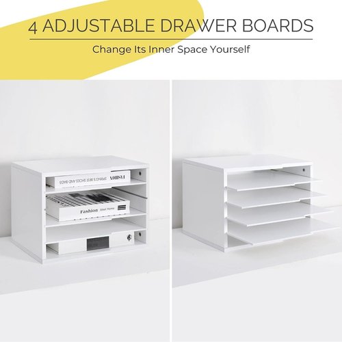 LAPTAIN Desktop File Sorter - 4 Adjustable Shelves for Home & Office | White Paper Letter Tray Organizer