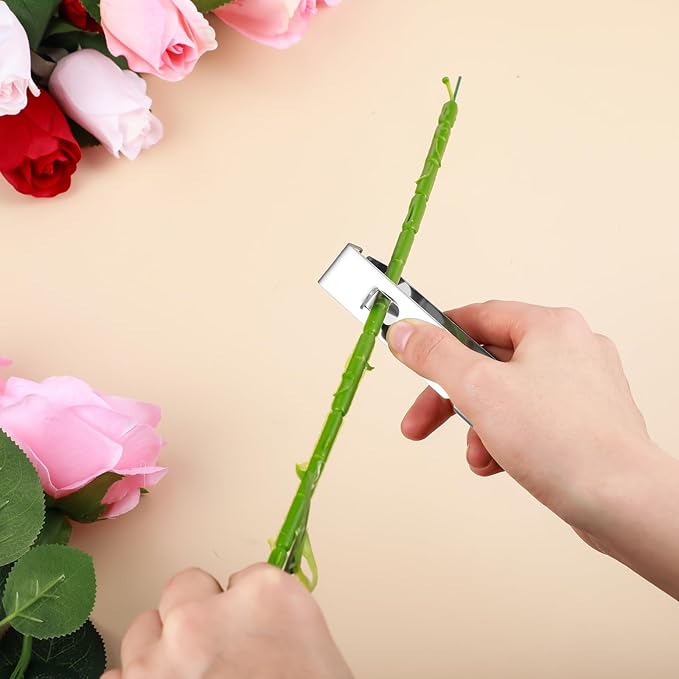 Gisafai 2 Pcs Rose Thorn Stripper Tool Thorn Remover Leaf Stripping Tool Stem and Leaf Remover Metal Flower Stripper for Outdoor Gardening Flower Arrangement Florist Supplies(Silver)