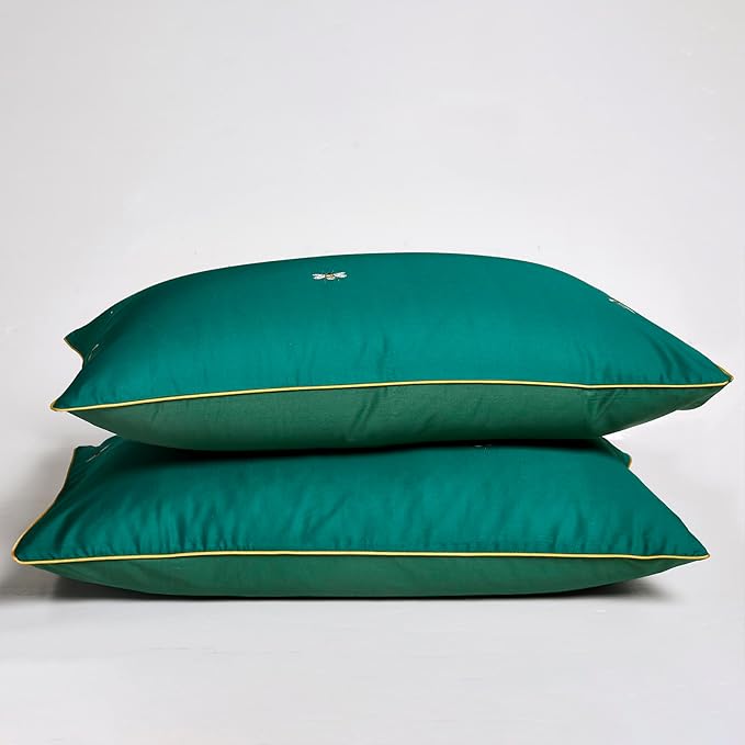 mixinni Dark Green Duvet Cover Full Size, 100% Long Staple Cotton Honeybee Floral Pattern 3pc Bedding Duvet Cover Set with Zipper Ties 2 Pillowcases Perfect for Him and Her-Full Size