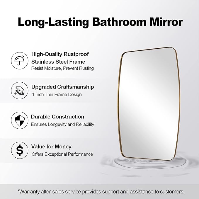 ANDY STAR 24x48 Gold Bathroom Mirror, Oblong Brass Mirror with Stainless Steel Metal Frame, Brushed Gold Oval Vanity Mirror for Over Sink, Modern Anti Rust Wall Mounted