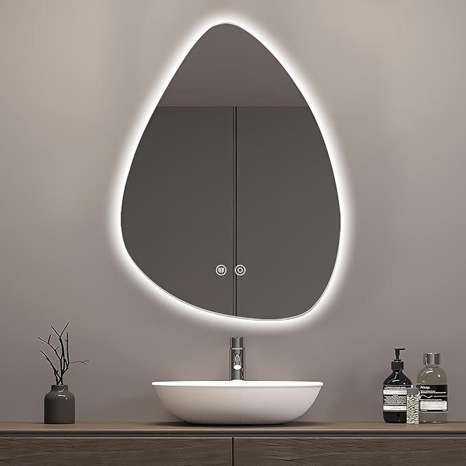 Niccy Irregular LED Bathroom Mirror, 24"x32" Asymmetrical Backlit Vanity Wall Mirrors, Frameless Lighted Mirrors for Bedroom, Living Room, Modern Smart-Mirror with Anti-Fog, Dimmable, Memory Function