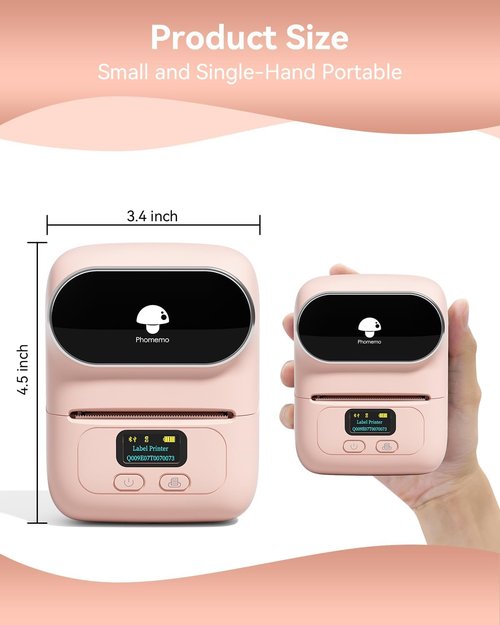 Phomemo Label Printer M110 - Portable Bluetooth Address Label Maker | No Ink, 100 Labels, Baby Pink