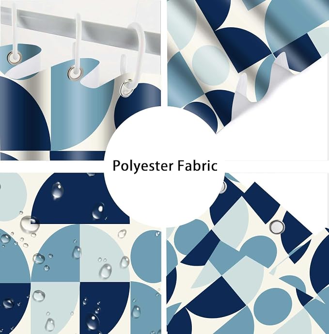 Vintage Blue Mid Century Modern Shower Curtain Boho Abstract Geometric Art Shower Curtains for Bathroom Decor 72x72 Inch Colorful Unique Pattern Washable Fabric Bathroom Set with 12 Hooks