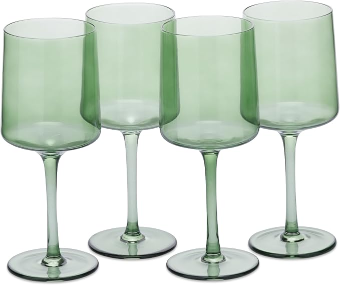 Navaris Mint Green Tinted Wine Glasses - Set of 4 - Coloured Wine Glasses with Stems - Stylish Design Glassware for Serving Wine, Cocktails, Dessert
