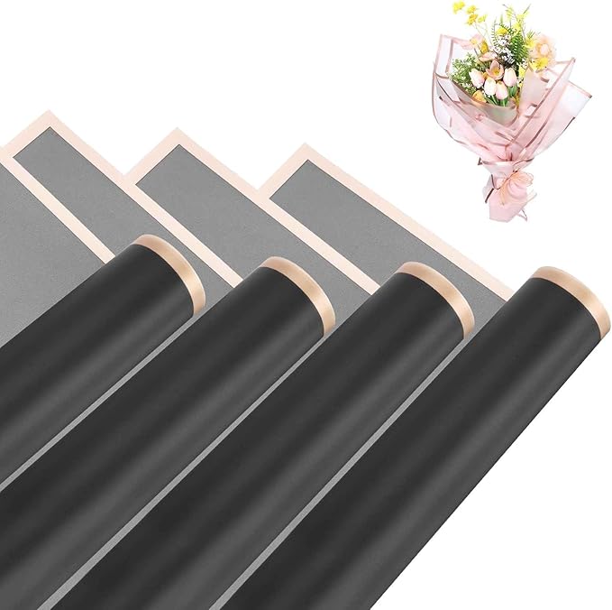 MECCANIXITY Flower Bouquet Wrapping Paper, 56cm/22 Inch Waterproof Floral Wrapping Paper for Flower Bouquet DIY Gift, Wedding, Birthdays, Valentine's Day, Pack of 20(Dark Black)