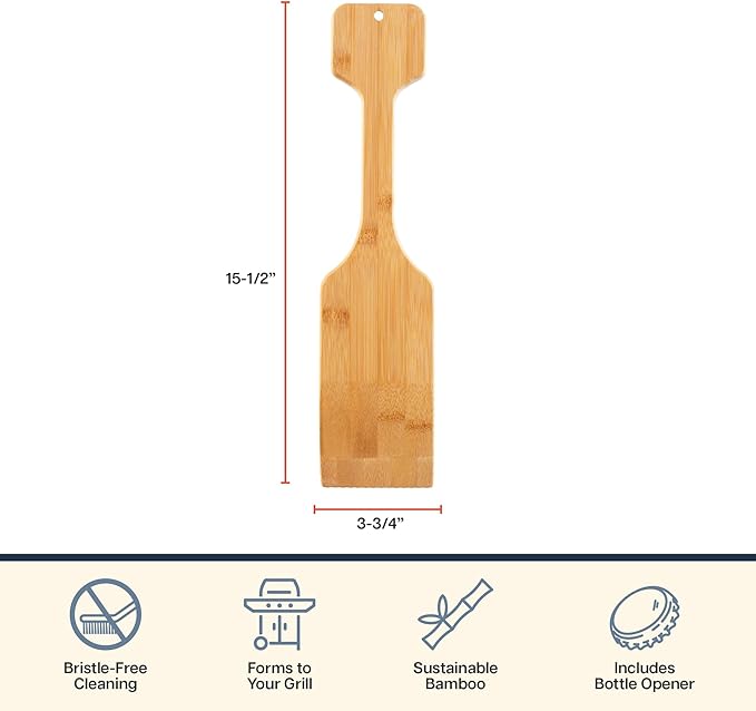 Totally Bamboo Grill Scraper with Bottle Opener – Bristle-Free Bamboo Wooden BBQ Scraper Tool for Outdoor Grill Cleaning – Safe for All Grates, Charcoal and Gas BBQs