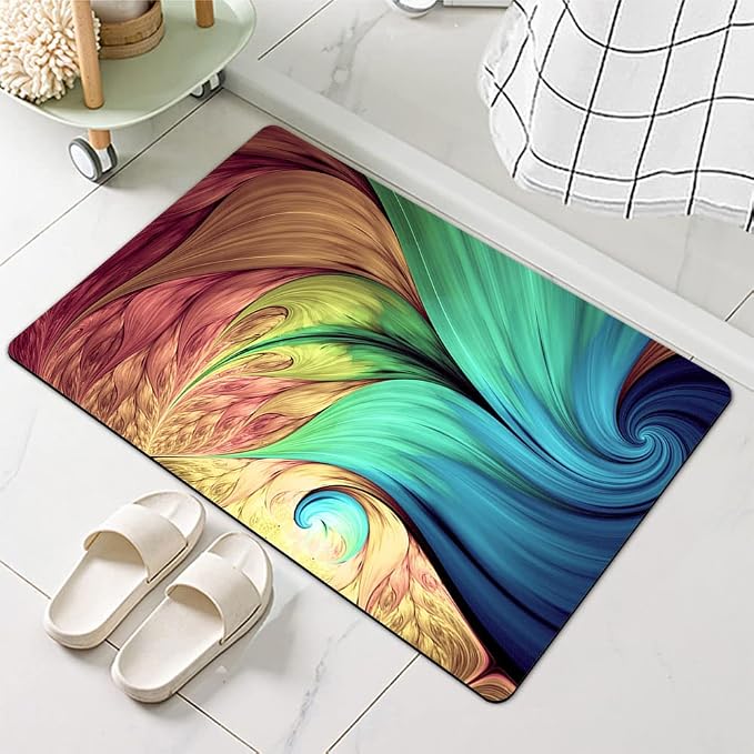 Diatomaceous Earth Bath Mat,Peacock Feathers Non-Slip Volume Super Absorbent Fast Drying for Bathroom Kitchen Door mat,Eco-Friendly Easy to Clean 17×27.5Inch (43 * 70cm)