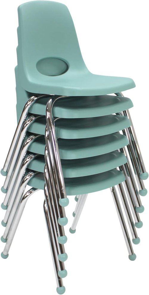 FDP 16" School Stack Chair - Stacking Student Seat with Chromed Steel Legs | Seafoam (6-Pack)