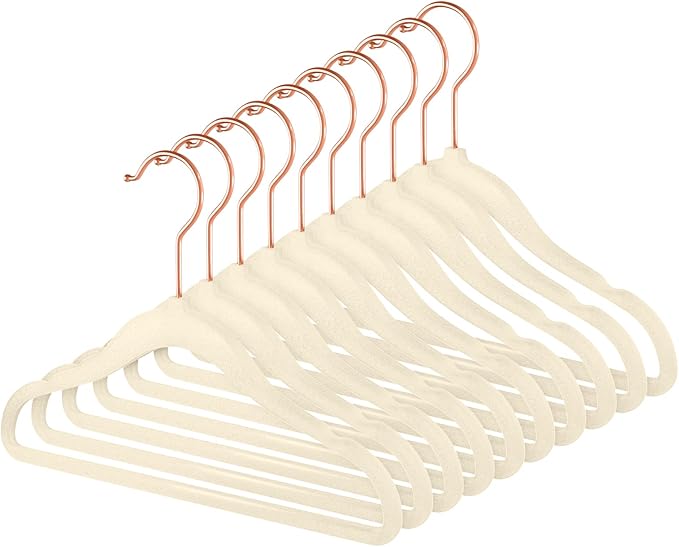 MIZGI Baby Velvet Hangers,Non-Slip Kids & Toddler Hangers,11.8 Inch Hangers for Baby Clothes,Pack of 50(Ivory)