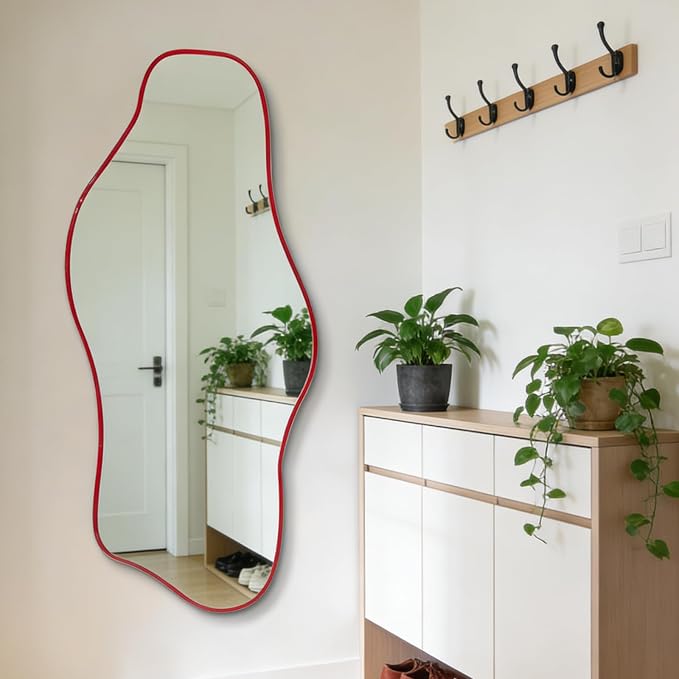Irregular Wall Mirror, 47.2"x24" Asymmetrical Tempered Glass Mirror, Frameless Organic Shaped Mirrors for Entryway Bedroom Living Room Bathroom, Horizontal or Vertical Hanging ﻿
